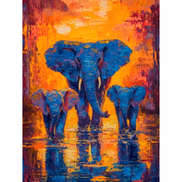 Elephant Diamond Painting Kit, 5D Full Drill Colorful Wildlife Art, Blue Elephant Family DIY Mosaic, Relaxing Craft for Adults