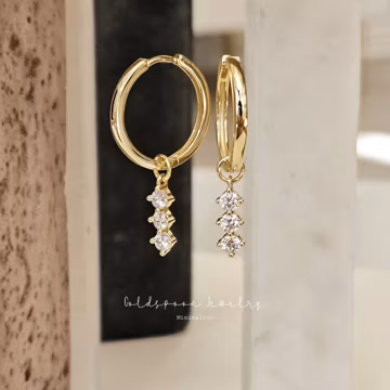 Hoop earrings with charms - Bar earrings - Triple crystal drop earrings - Wedding earrings - Dangle and drop earrings - ASTRID EARRINGS