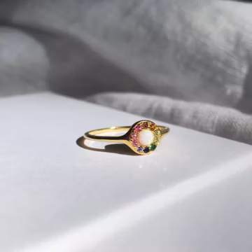 Opal Ring - Rainbow Ring - Gold Stacking Ring - Dainty Ring - Thin Opal Gold Ring - Sun Ring - Minimalist Ring - Tiny Ring - SANDRA RING