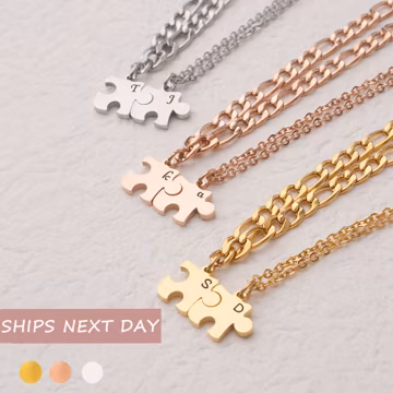 Couple Necklace - Puzzle Piece Necklace Men - Personalized Couple Necklace - Couple Necklace Engraved Initial - Couples Gift for Her