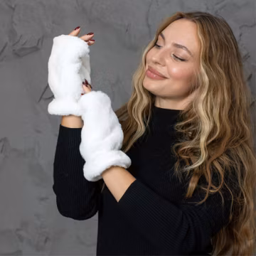 Off White Fur Mittens, Faux Fur Fingerless Gloves, Milk Rabbit Fur Arm Warmers, Gift For Girlfriend