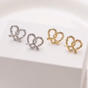 4pcs Gold Plated Brass Earrings Post Zircon heart Stud, Sterling Silver Pin Jewelry Supplies