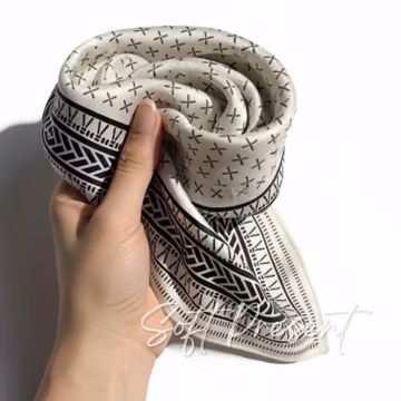 Black White Large Satin Silk Square Scarf / Minimalist 70cmx70cm Neck Wrap, Gift for Her
