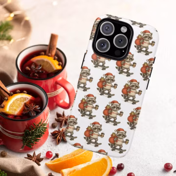 Merry Raccoon White Phone Case, Cute Christmas iPhone Case, Feral Trashy Holiday Furry Animals, Xmas Samsung Cover, Google Phone Cases