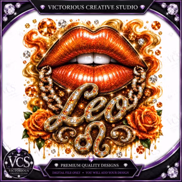 Luxury Leo Zodiac PNG | Gold Lips Astrology Design (Digital Download)