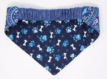 Navy Multi Paw and Dog Bone Pattern Reversible Dog Bandana with Elastic Collar