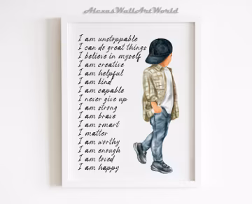 Boys Positive Affirmations Print, Personalized Name Poster, Little Boy Wall Art, Children Empowerment Digital