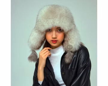 White Fox Fur Trapper Hat – Women’s Winter Leather Cap, Handcrafted Sheepskin Fashion Headwear