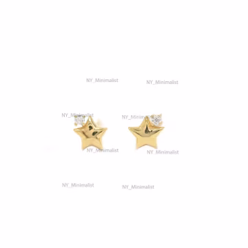 14K Solid Gold Star Stud Earrings: Genuine Diamond Celestial Jewelry