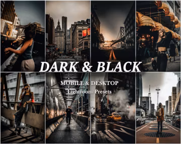 30 Urban Black Lightroom Presets, Desktop And Mobile Preset, Dark Elegant Faded Presets, Night City, Moody, City Street Urban Photography