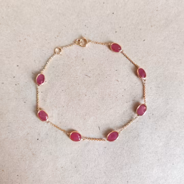 Natural Ruby 14K Solid Yellow Gold Bracelet, July Birthstone , Christmas Present, Bezel Set Bracelet