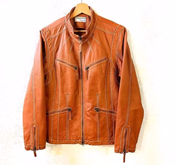 Tan Leather Jacket Safari Motorcycle - Women's Short Zip-Up Casual Brown Coat Size M