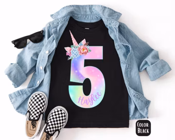 Girls 5th Birthday Unicorn Shirt: Custom Kids Tee