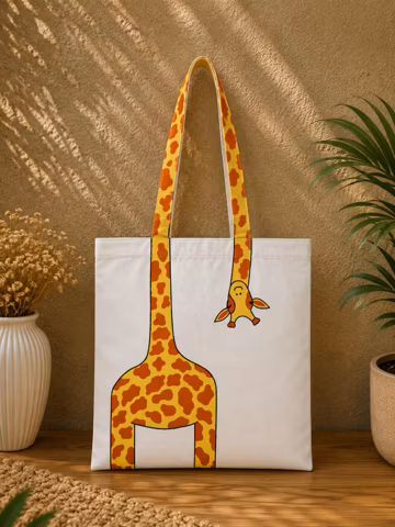 Personalized Hand Painted Giraffe Tote Bag, Custom Canvas Shoulder Bag, Animal Lover Gift