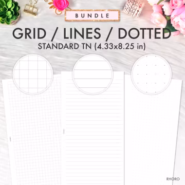 Printable TN Insert, Grid, Lines, Dotted Grid Set, Standard Traveler's Notebook Printable Inserts, TN Inserts, Foxy Fix No 6, Printable TN