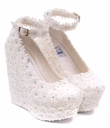 Ivory Bridal Wedge Heel Shoes, Daisy & Swarovski Detail