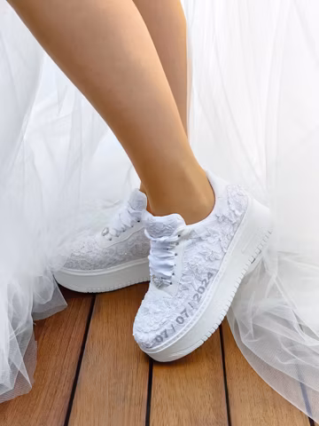 Custom Wedding Sneakers, Embroidered Flower Applique, Bridal Gift Shoes