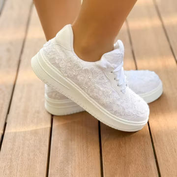 Personalized Bridal Sneakers, Wide Fit Lace Wedding Shoes