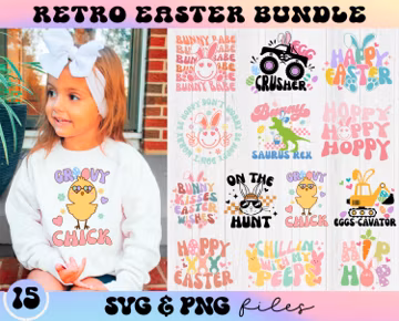 Retro Easter SVG Bundle, Kids Easter svg, Groovy Easter svg, Bunny Kisses Easter Wishes svg, Happy Easter svg, Don't Worry Be Hoppy svg