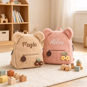 Personalized Plush Teddy Backpack / Custom Name Initial Embroidery / Kids Preschool School Bag / Cute Travel Daycare Bag / Gift For Toddler
