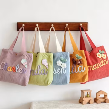 Personalized Kids Tote Handbag/ Custom Name Gift For Boy Girl/ Birthday Christmas Gift For Children Toddler/ Cute Mini Corduroy Tote Bag