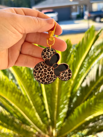 Bag Charm Minnie Cheetah Print Earrings: Disney Safari, Animal Kingdom, Handmade