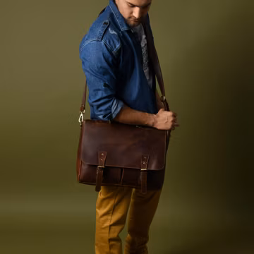Buffalo Leather Laptop Messenger Bag Personalized: Handmade Vintage Work Briefcase Gift for Him