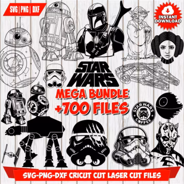 mega star wars SVG Bundle, Cricut DXF Laser Cut Files Digital Download instant printable birthday party silhouette outlines clipart png jedi