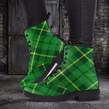 Irish Green Plaid Vegan Leather Combat Boots