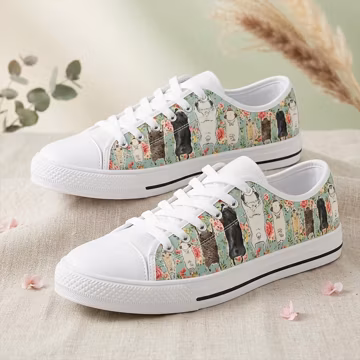 Pug Print Women's Sneakers: Floral Dog Lover Shoes