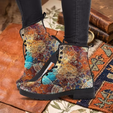 Combat Boots Vintage Mandala Handcrafted Boots, Birthday Gifts For Women, Vegan Leather