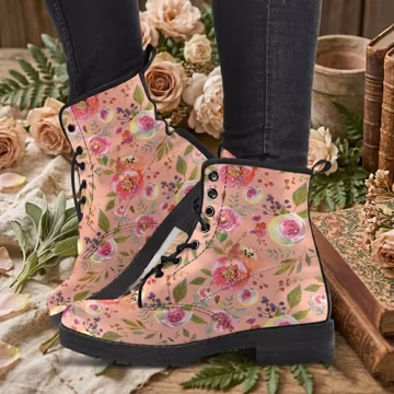 Floral Combat Boots: Vegan Leather Roses & Peonies