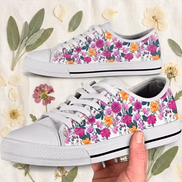 Floral Garden Low Top Sneakers: Custom Women's Canvas Shoes