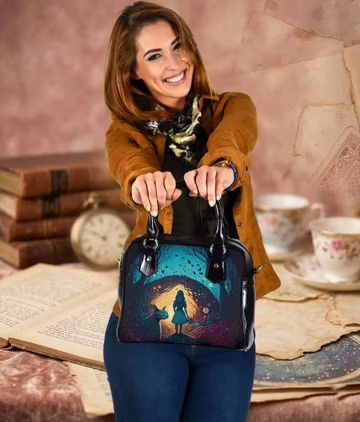 Alice in wonderland Shoulder Handbag, Custom Vegan Leather Gothic Hand Bag Gifts for Girlfriend