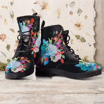 Floral Bird Vegan Leather Boots: Women's Platform Boots