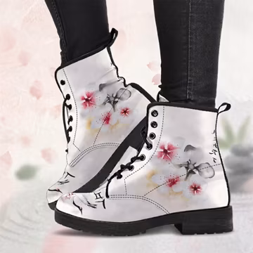 Japanese Cherry Blossom Vegan Leather Combat Boots
