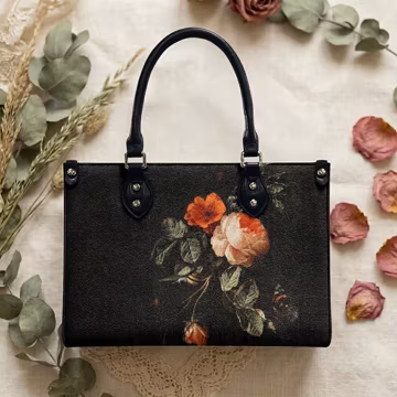 Still Life with Rose, Vegan Leather Handbag, Birthday Gifts for Her, Custom Shoulder Bag
