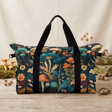 Mushroom Floral Art Print Weekender Handbag, Vegan Leather Shoulder Bag for Women, Unique Custom Gift
