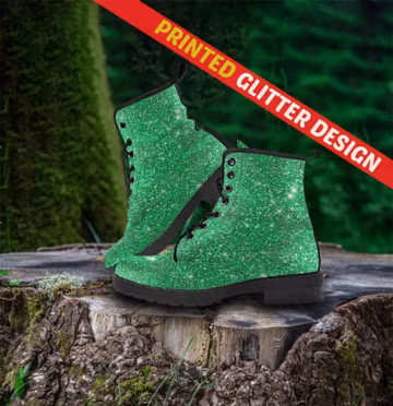Green Sparkle Vegan Leather Combat Boots - Custom Made