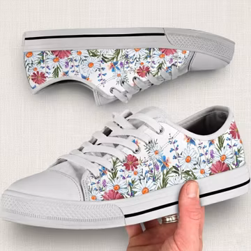 Floral Horse Print Low Top Sneakers: Custom Women's Shoes