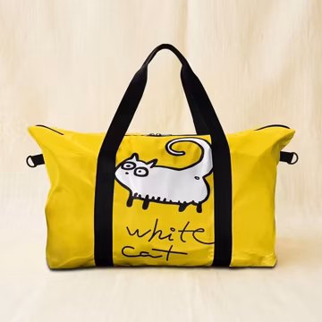 Yellow Cat Print Weekender Handbag, Vegan Leather Shoulder Bag for Women, Unique Custom Gift