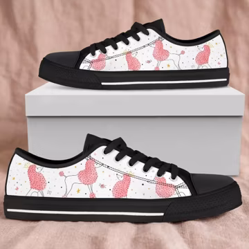 Poodle Print Low Top Sneakers: Custom Women's Fashion Shoes