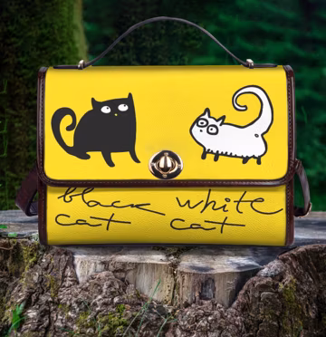 Black and White Cat Handbag, Vegan Leather Shoulder Bag for Women, Unique Custom Gift