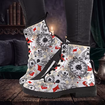 Alice in Wonderland Vegan Leather Combat Boots: Goth Casual Shoes