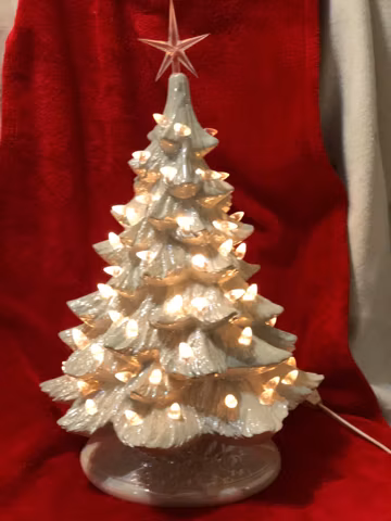 Handmade Pearl White Ceramic Christmas Tree with Star Topper (20 inch)