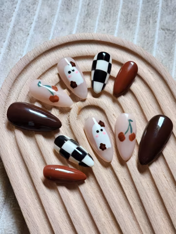 Cutie Ghost Press On Nails: Kawaii Halloween Fall Nails
