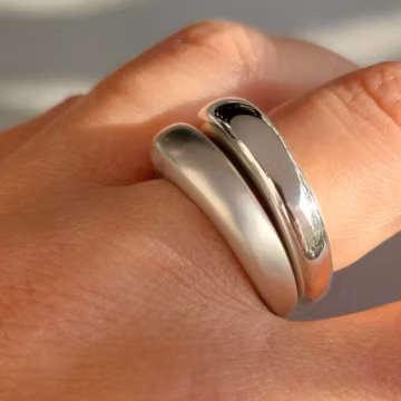 Chunky Statement Ring Set in Sterling Silver • Matte & Polished Bands • Handmade Stackable Dome Rings