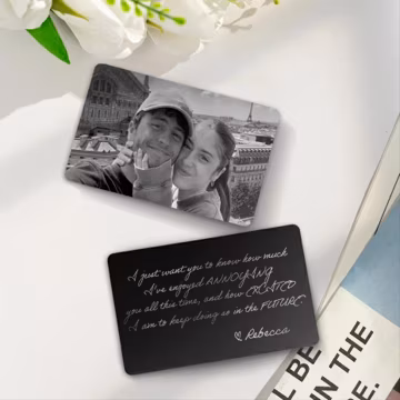 Custom Couple Photo Metal Wallet Card - Personalized Handwriting Valentines Day Gift for Him, Anniversary Gift for Boyfriends