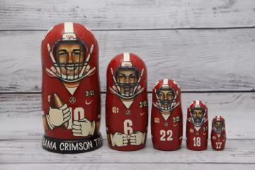 Alabama Crimson Tide Football Nesting Doll, Hand Painted Wooden Toy (5 pc)