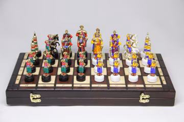 Wooden Board Chess Set 17,72'' 45 cm, Hand Painted Figures Ukrainian Kozak Handmade Souvenir Chess, Table Game, Gift for Him, Gift ForFather